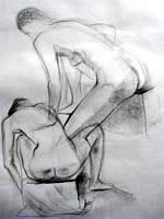 Charcoal sketch on paper entitled 'Two Nudes'